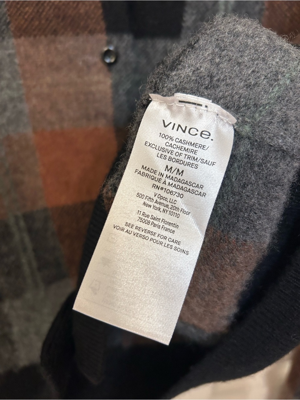 Vince Cashmere Check Plaid Cardigan in CACAO / HEATHER PEWTER / BLACK Size M - Picture 6 of 8